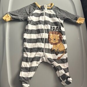 Gray and Yellow Striped Kids One Piece with Lion Design